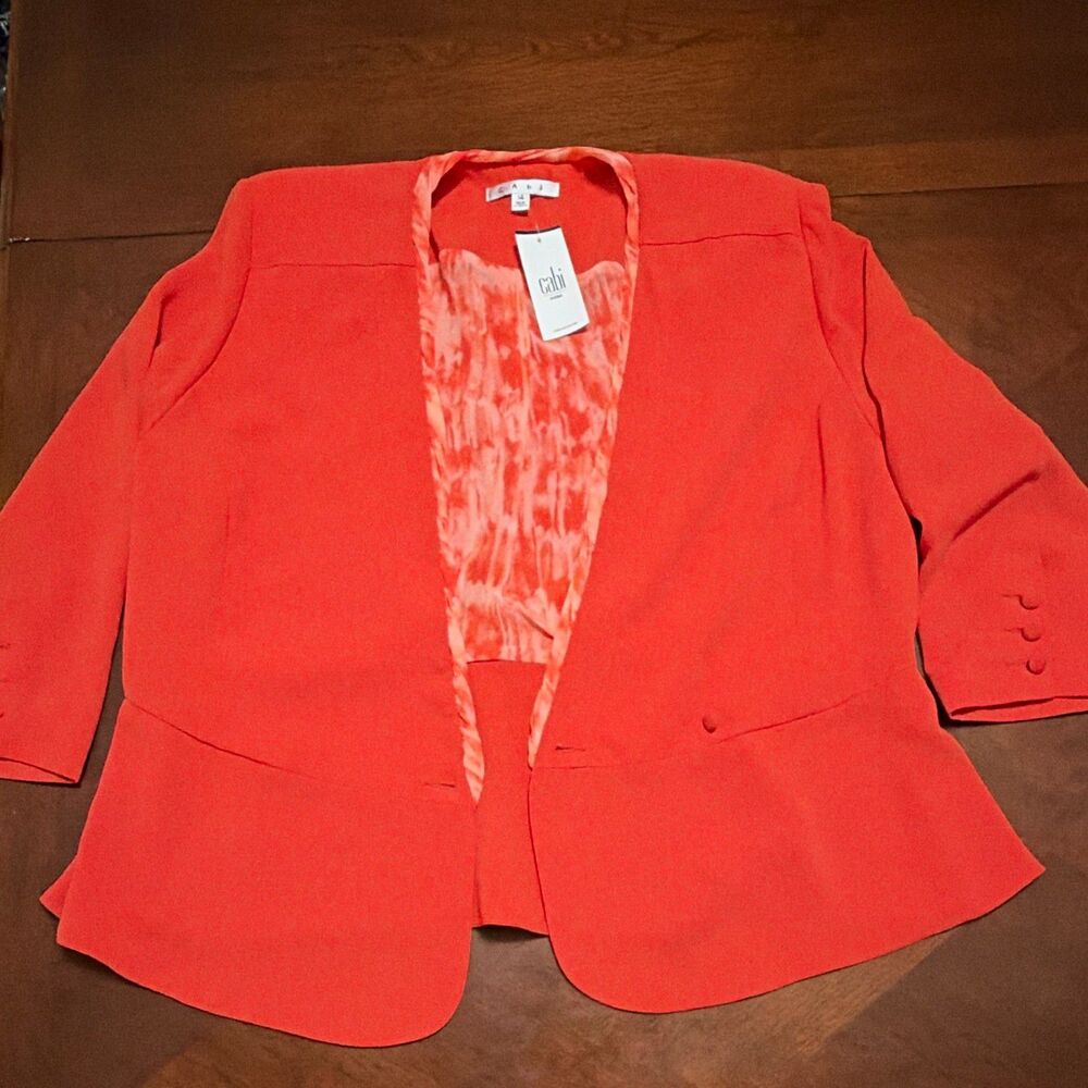 CAbi Jane Jacket Women's Orange Blazer Size 14 3/4 Sleeve Button Lined NWT